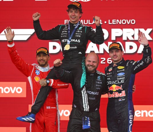 Formula 1 – Kimi Antonelli venceu o Grande Prêmio do Canadá domingo, enquanto George Russell abandonou a prova 2026 in Montreal, Quebec. (Photo by Peter Fox/Getty