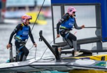 Mubadala Brazil SailGP Team estreia nova formação com dois Top 3 em Genebra Pietro Sibello e Kahena Kunze em ação (SailGP)