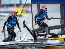 Mubadala Brazil SailGP Team estreia nova formação com dois Top 3 em Genebra Pietro Sibello e Kahena Kunze em ação (SailGP)