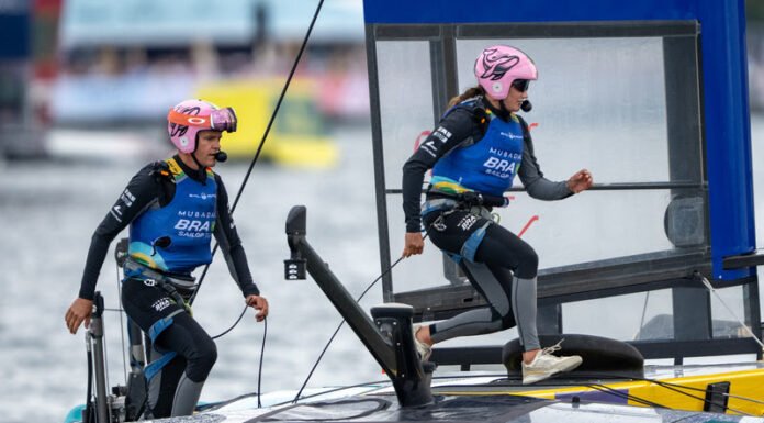 Mubadala Brazil SailGP Team estreia nova formação com dois Top 3 em Genebra Pietro Sibello e Kahena Kunze em ação (SailGP)